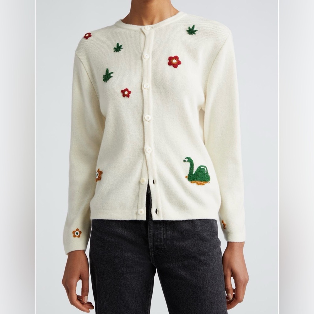 Bode Chatham Cream Sweater with Embroidered beaded Details
